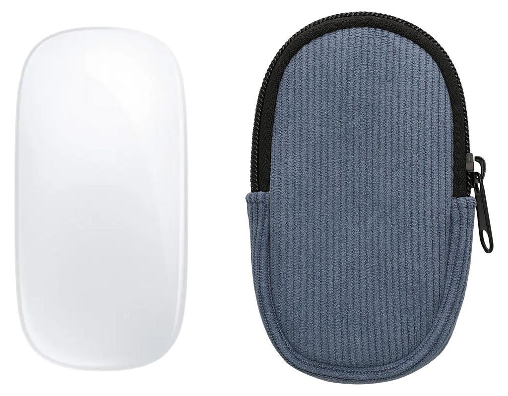 kwmobile Maus Tasche kompatibel mit Apple Magic Mouse 1 / 2 Hülle - Case für Bluetooth Maus aus robustem Cord und Neopren Stoff - Vintage Blue