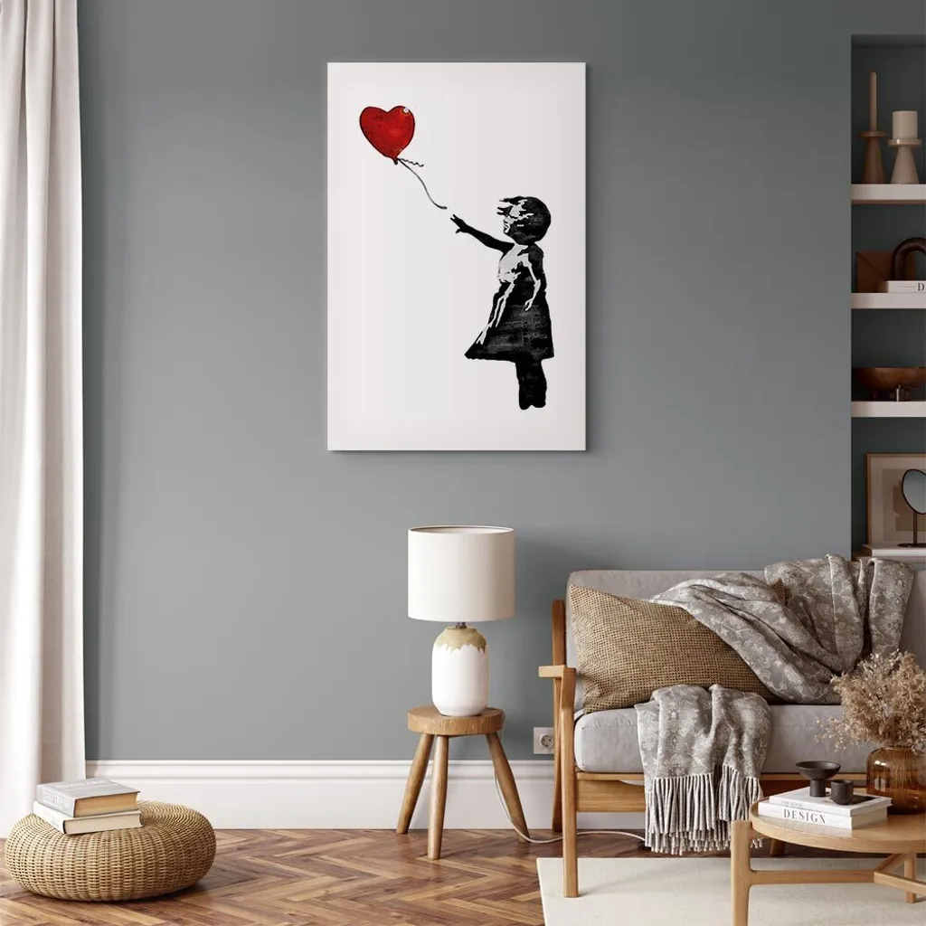 DJSYLIFE Quadro Su Tela Banksy 'Ragazza Con Palloncino Rosso', Decorazione Murale Moderna, Scritta 'There Is Always Hope', Stampa D'Arte Astratta, Dimensioni 30,5x30,5x4 Cm