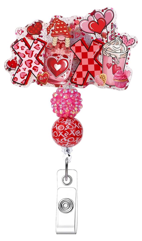 Selbstgemachter Perlen-Ausweishalter, Valentinstag-Ausweisclip, verstellbares und ausziehbares Lanyard für Schlüssel, Ausweis, kreatives Geschenk...