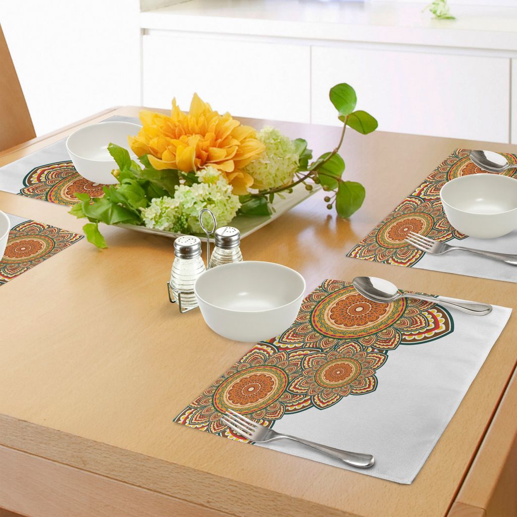 ABAKUHAUS Ethnisch Platzmatten, Paisley Eastern Oriental Design mit Blumen wirbelt und Kreise Kunstwerk, Tiscjdeco aus Farbfesten Stoff für das Es...