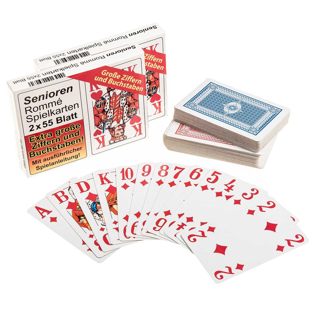10x Senioren Romme Spielkarten 2x55 Blatt Kartenspiel mit extra große Ziffern! 