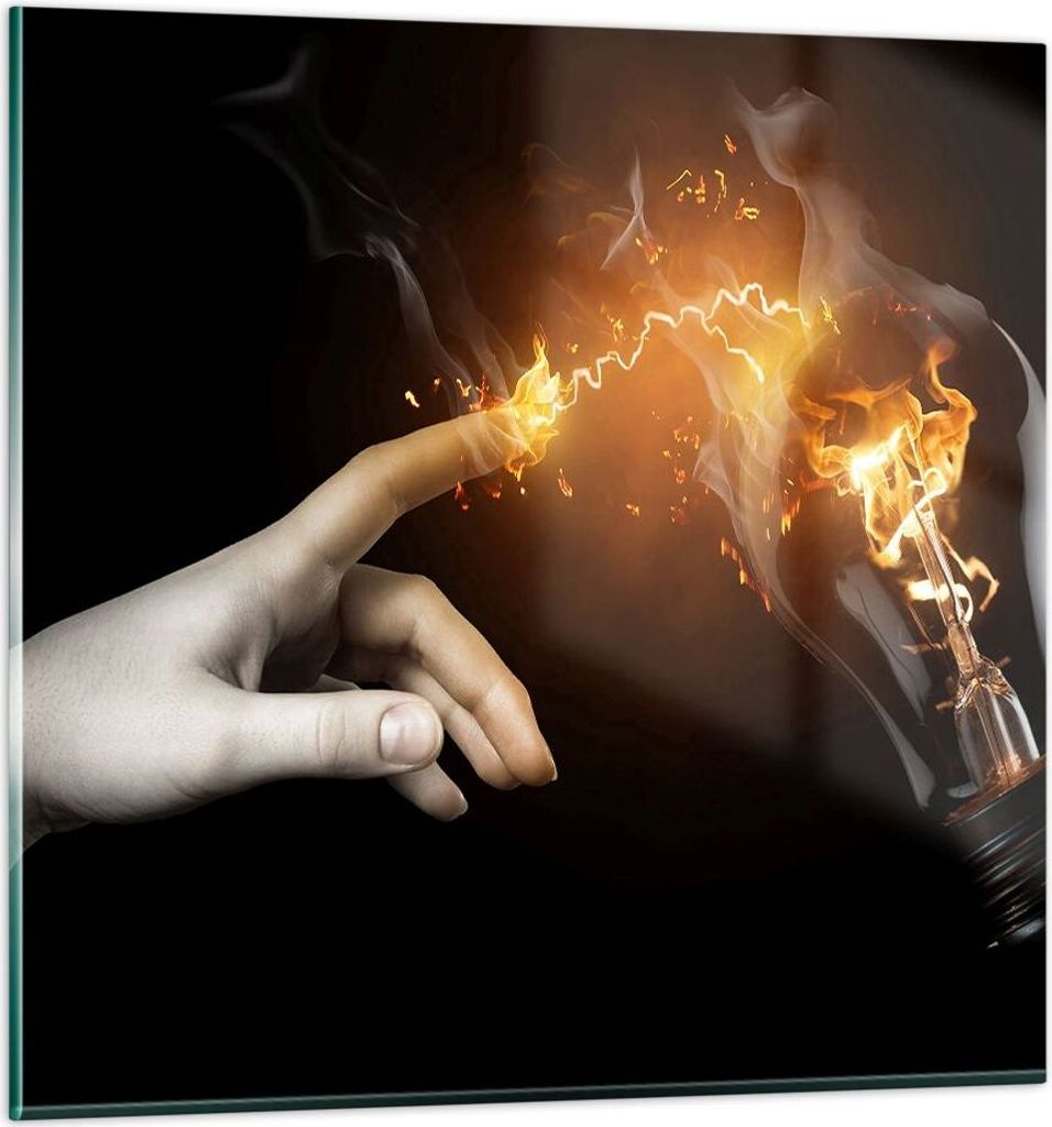 Bilder auf glas - Hand Licht Flammen - 70x70cm - Glasbilder - Wandbilder - Kunstdruck - zum Aufhängen bereit - Wanddekoration aus Glas - Glas Bild...