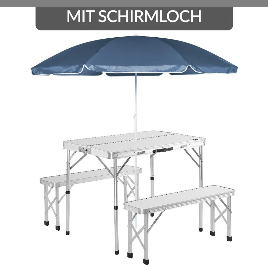 Mobilier de camping complet avec table pliante et bancs en aluminium
