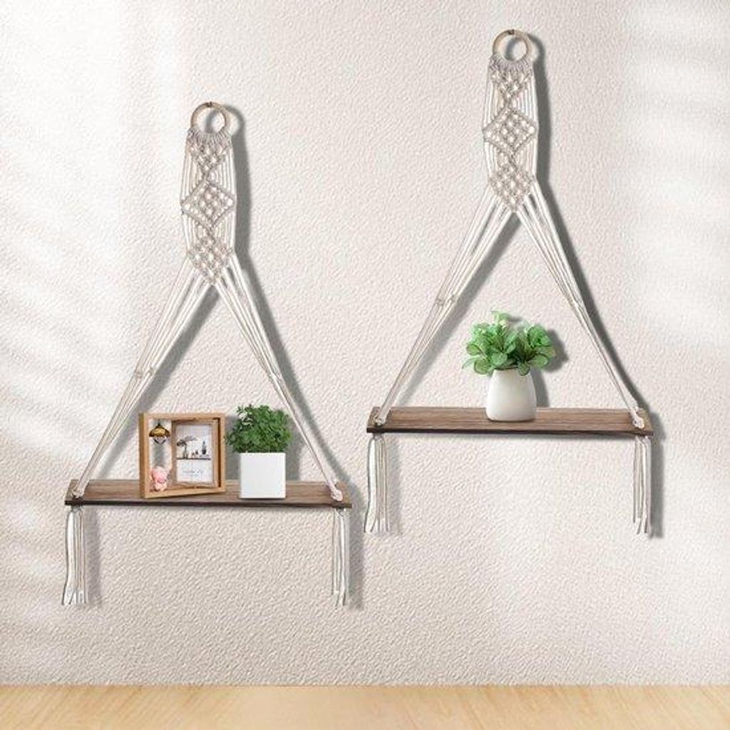 Handgeweven Macramé Wandplanken Set - 2 Stücke - Naturdach - Wohnzimmer Deko