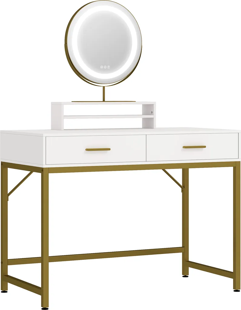 Table de Maquillage Blanche avec Éclairage LED et Miroir Orientable