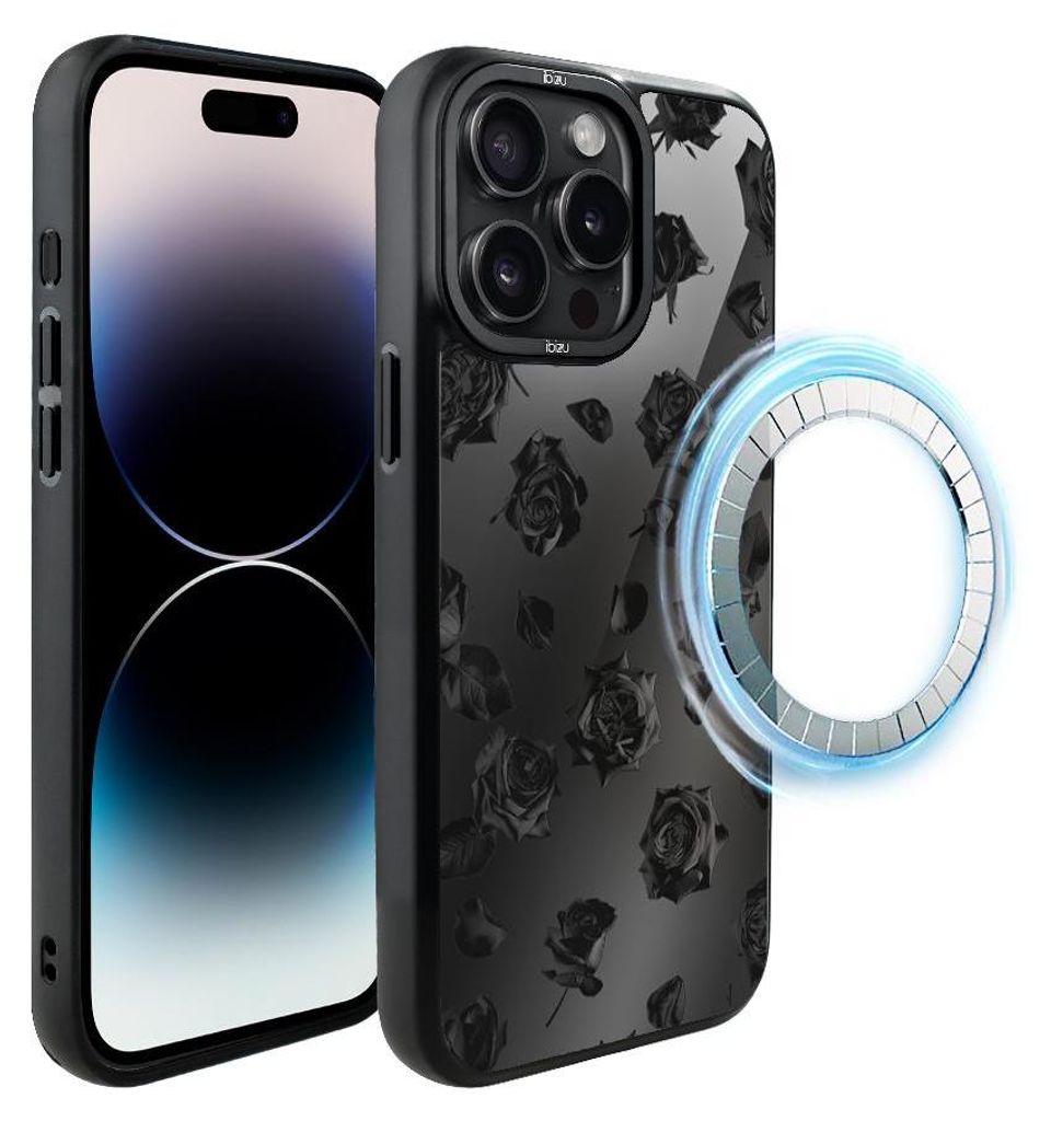 Schutzhülle für das iPhone 14 Pro Max, MagSafe-kompatibel, mattschwarze Seiten, Schwarze Rosen