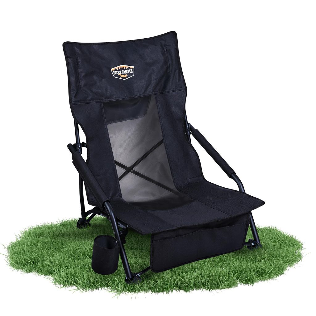 Fuchs Camper Strandstuhl klappbar – Campingstuhl mit hoher Rückenlehne & Mesh-Gewebe – Faltbarer Outdoor Stuhl mit Getränkehalter und Taschen