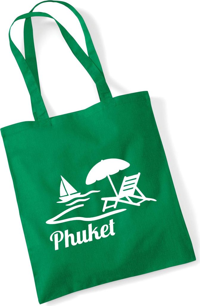Huuraa Jutebeutel Phuket Inselmotiv Thailand 10 Liter Kelly Green Baumwolle Tasche Geschenkidee