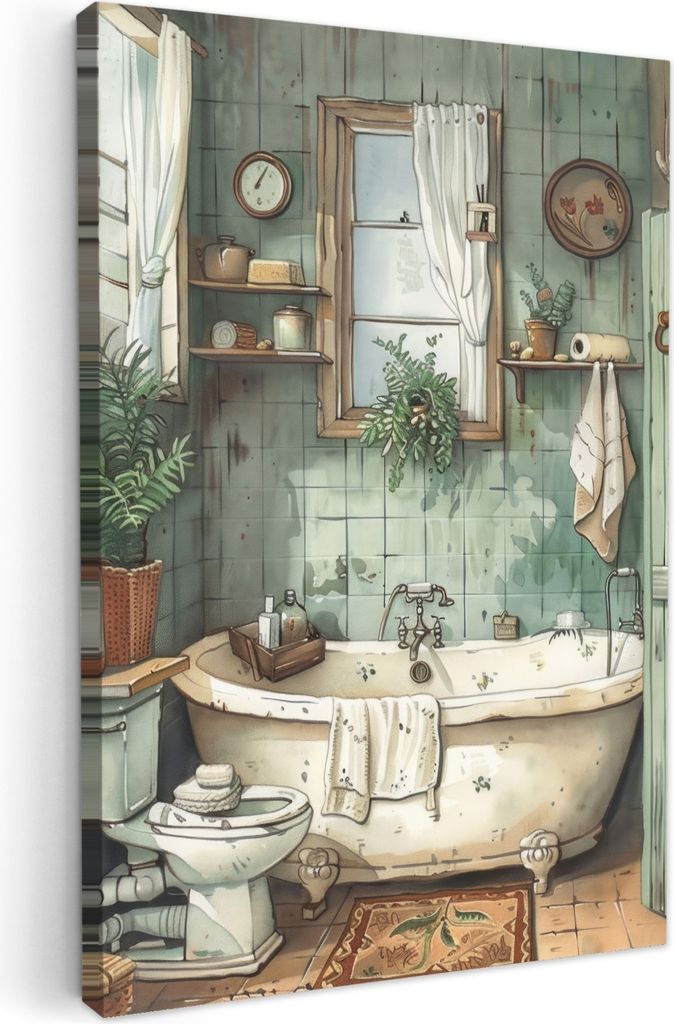 MuchoWow® - Leinwandbilder - Vintage - Badewanne - Produktbild 