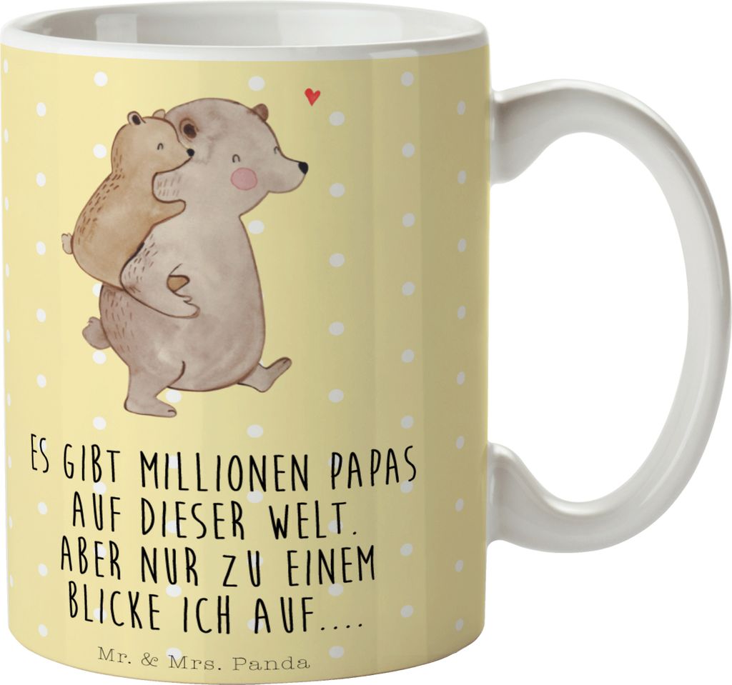 Mr. & Mrs. Panda Tasse Papa Bär - Gelb Pastell - Geschenk, Kaffeepott, Vater, Vatertag, Geburtstag, Pott, Trinkbecher, Kaffeebecher, Keramiktasse