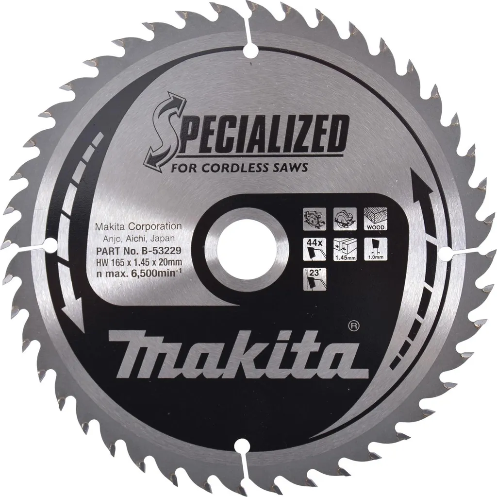 Makita B-53229 Lame Specialised 165x20x44Z Finition sans Éclats Bois