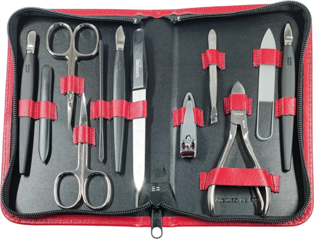 set manicure 12 pezzi Solingen* con custodia in pelle Cura delle unghie, Germany Rosso Liscio