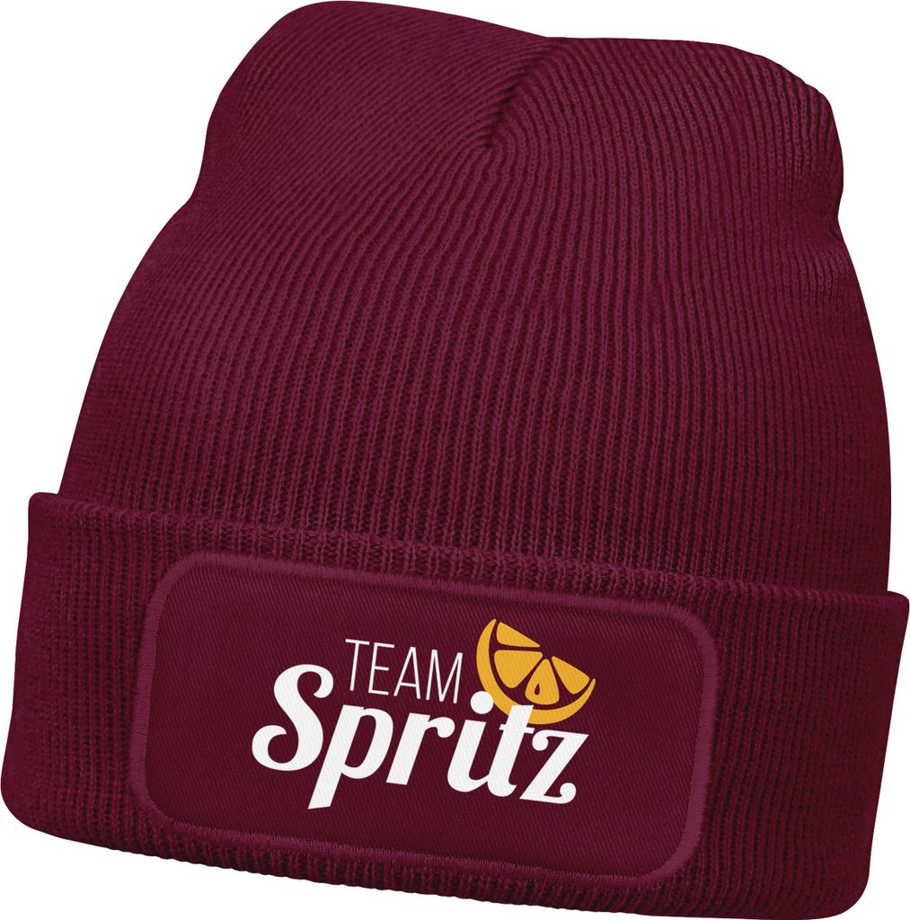 Herren Beanie Team Spritz Patch Strickmütze Spruch Aufdruck Lustig Mütze Männer Party Cocktail Apero Liebhaber Moonworks
