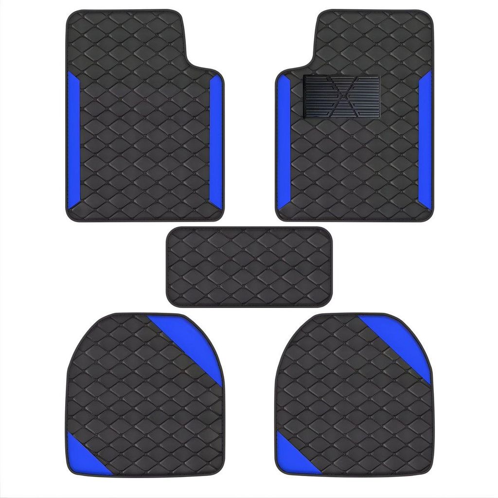 Universelle 5-teilige Auto Fußmatten Set – Kunstleder Antirutsch Autoteppiche für PKW, SUV & Transporter – Schwarz/Blau