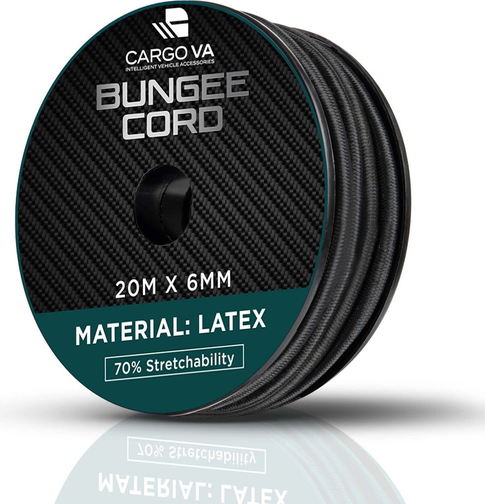 CargoVA Gummiseil 6mm 20m schwarz - Expanderseil 70% Dehnung - Wetterfestes Spannseil für Anhänger, Sonnensegel, Planen uvm