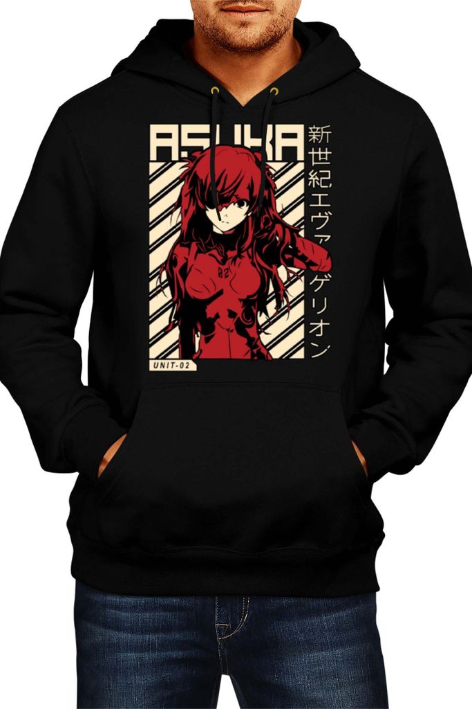 Herren Kapuzenpullover Japan Anime Manga Comics Neon Anime Genesis Manga Evangelion Asuka, Man S / Schwarz