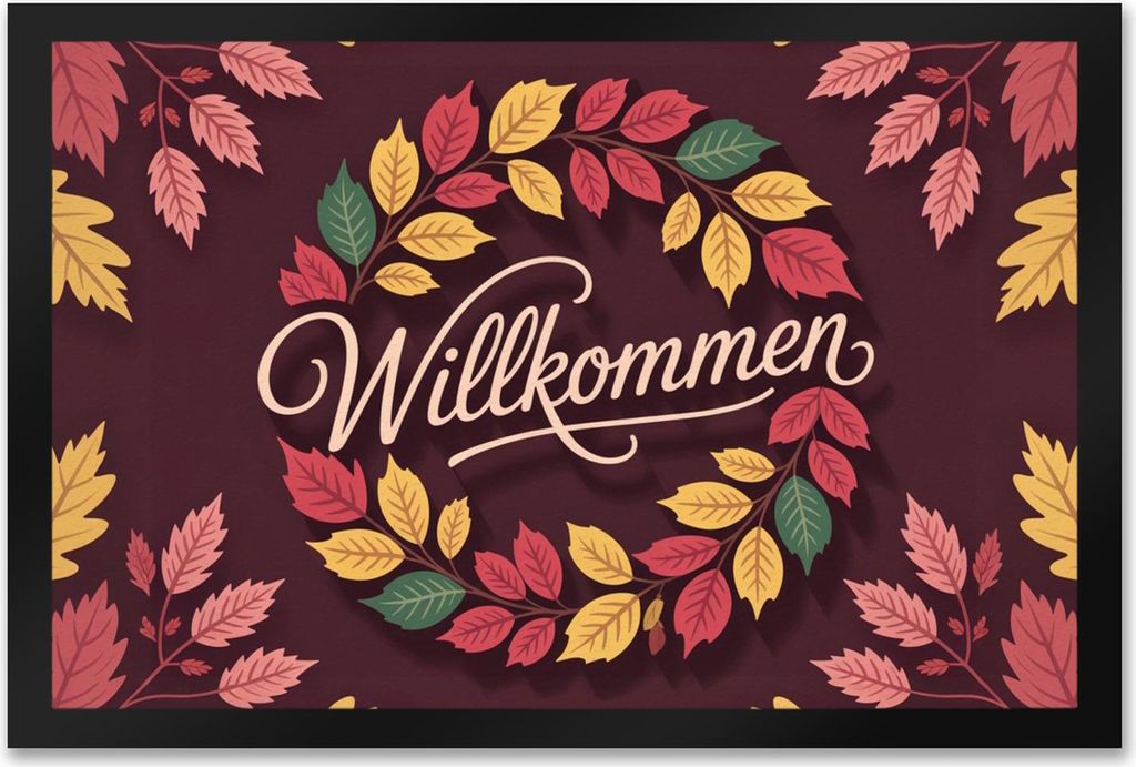 Willkommen Herbstlaub Kranz Fußmatte XXL in 50x75 cm