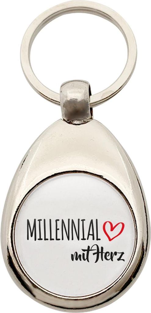 Huuraa Schlüsselanhänger Millennial mit Herz Metall Schlüsselring Einkaufswagenchip Geschenkidee