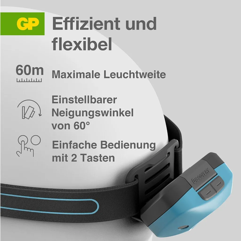 Lampe frontale GP Discovery CH44 - Éclairage LED puissant et ajustable - 32
