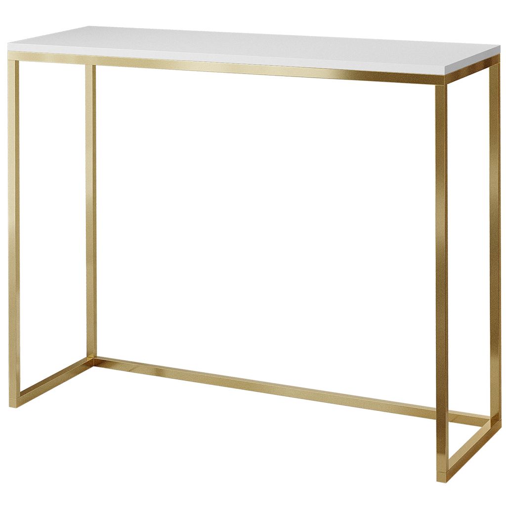 Furneo | Konsolentisch - 80 cm - Weiß matt / Gold matt - Elegantes Design - Ideal für Flur