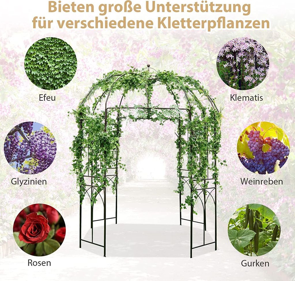 COSTWAY Rosenbogen Metall 210cm - Gartenbogen Für Kletterpflanzen Schwarz