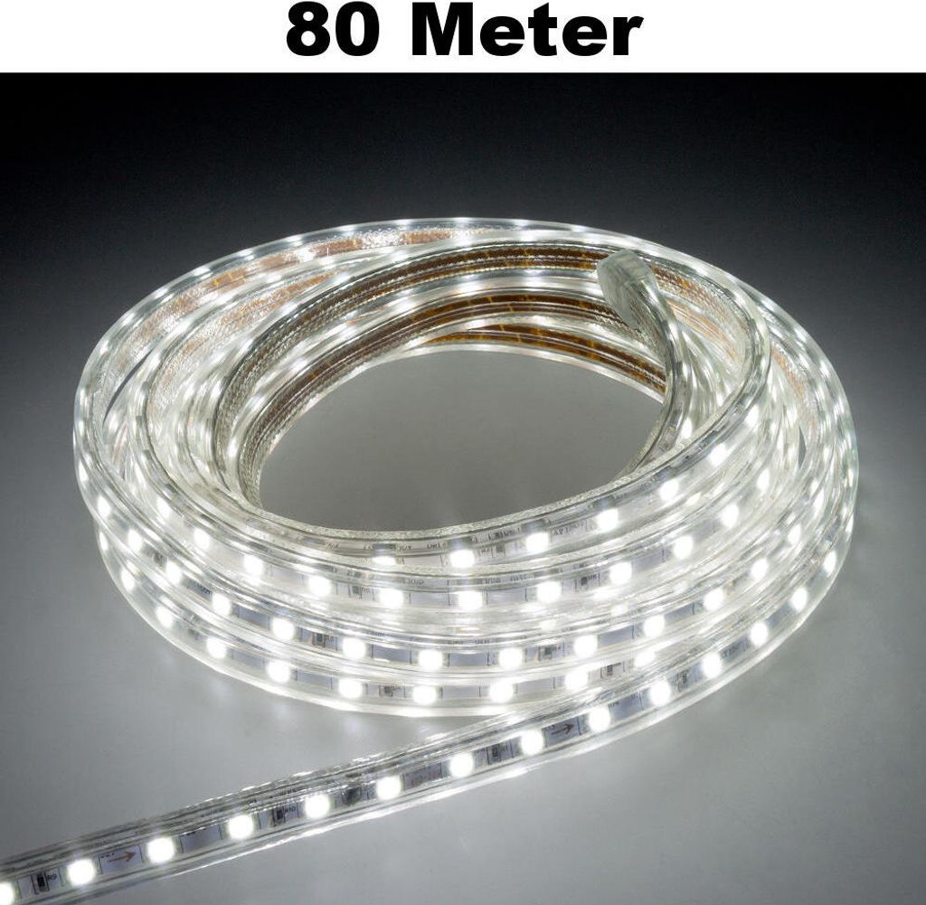 Leuchtstreifen SMD2835 60 LED/Meter LED Strip Stripe Lichtleiste Lichterkette Lichtband Lichtstreifen Band Weiß 80 Meter Länge Komplett Set