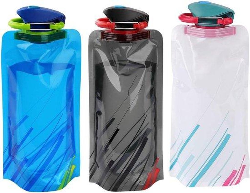 Opvouwbare, herbruikbare, BPA-vrije Drinkfles-Set, 3 Stück, Blauw, Weiß, Schwarz