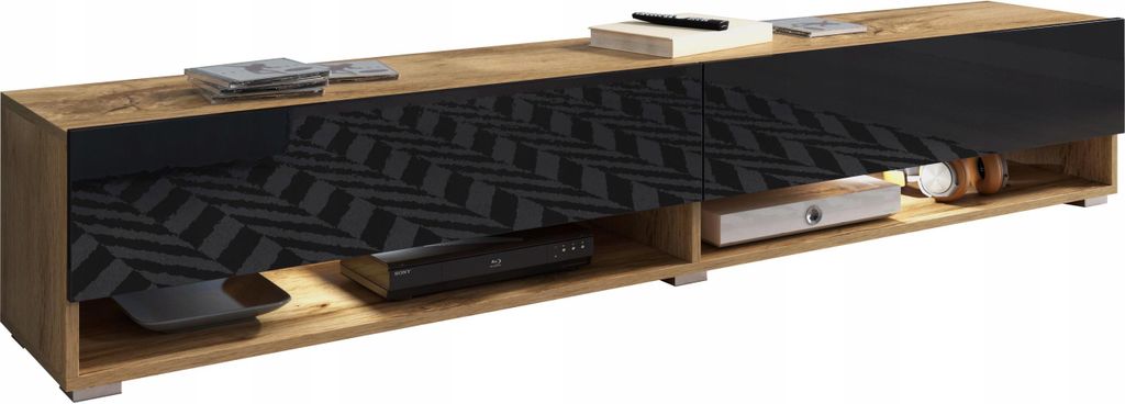 Meuble TV CALIBURI 180 – chêne wotan / noir brillant Image du produit 