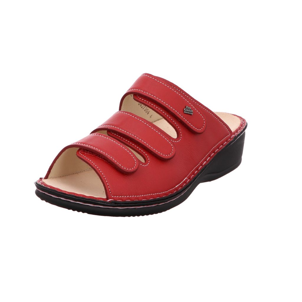 Finn Comfort Pisa, Damenschuhe, Leder, Rot, Pantolette, Bequeme Schuhe, NEU - Damenschuhe Pantolette / Zehentrenner, Rot, leder
