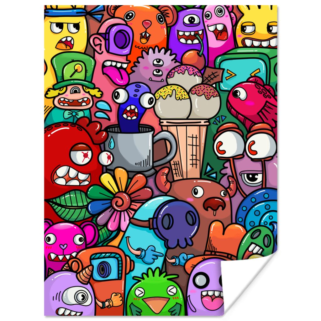 MuchoWow Poster Muster - Monster - Regenbogen - Lustig - Abstrakt - Kinder 60x80 cm - Schlafzimmer Dekoration