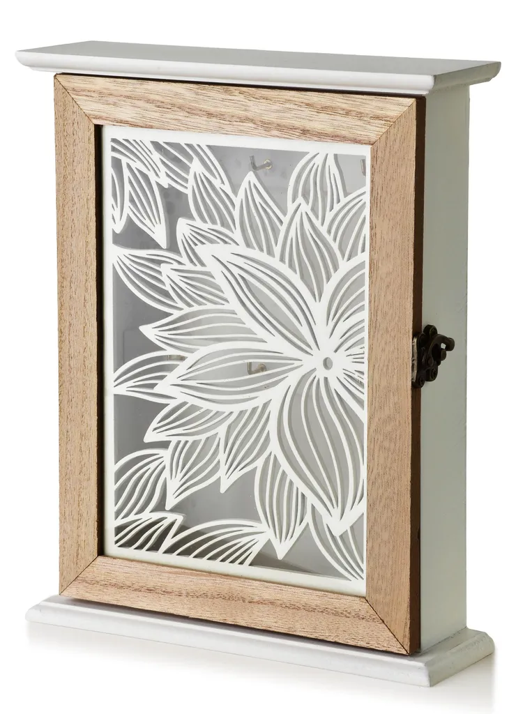 Boîte à clés en MDF blanc Stacy 24,5 cm de hauteur - Design bois robuste