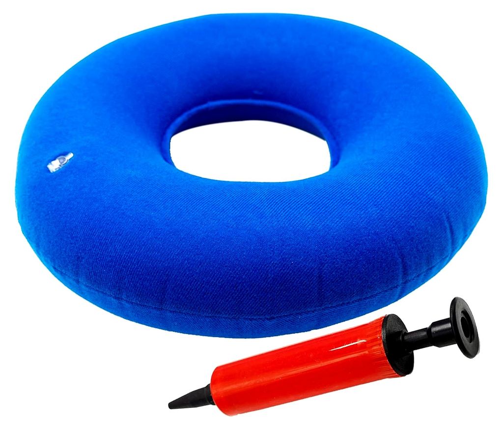 Aufblasbares Donut-Sitzkissen für Hämorrhoiden - Orthopädisches Ringkissen für Dekubitus, rund, weich, mit Pumpe, 35 cm, grau