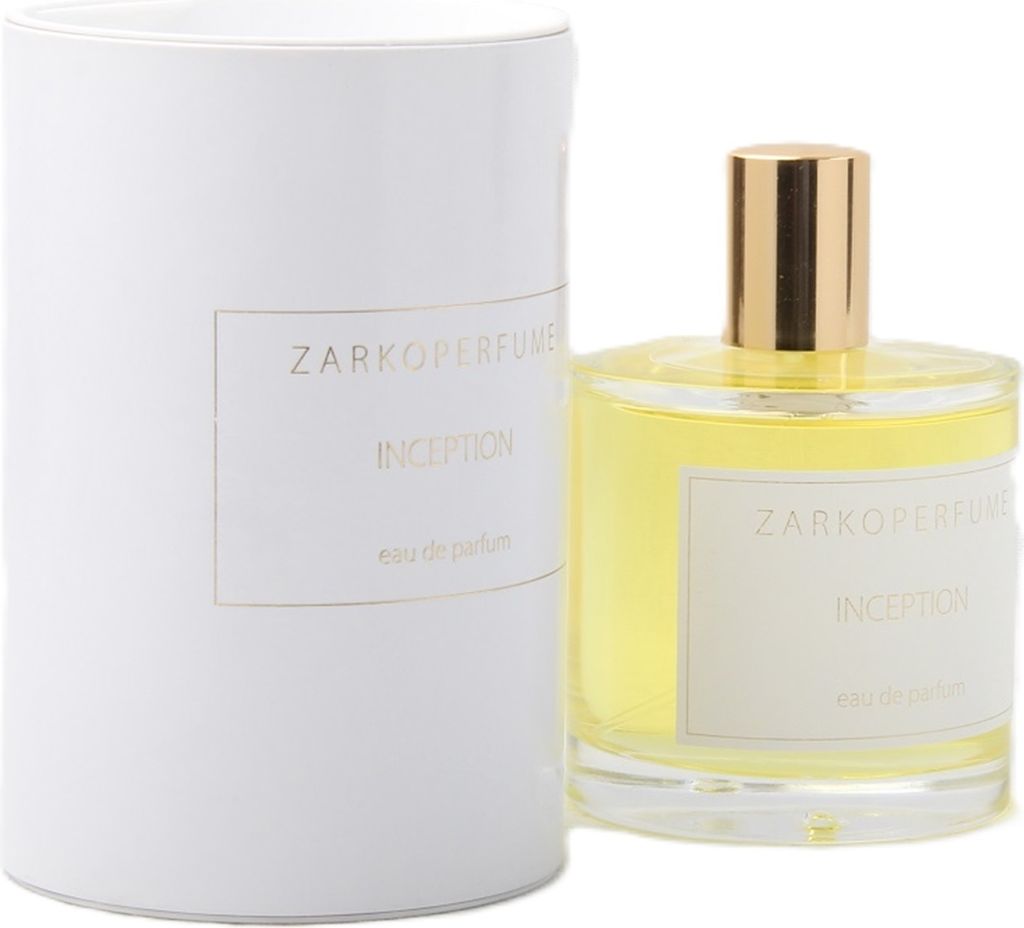 A perfume bottle and its packaging are displayed against a white background.