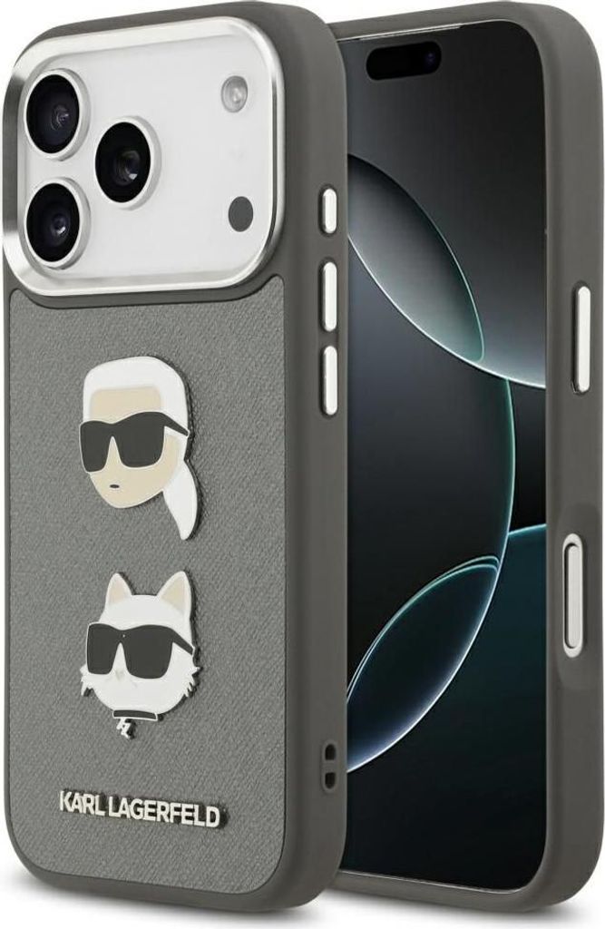 Karl Lagerfeld - Hardcase Grained K&C Heads Pins and Logo (KLHCP17LPSFDHPOG) - iPhone 17 Pro - Grey