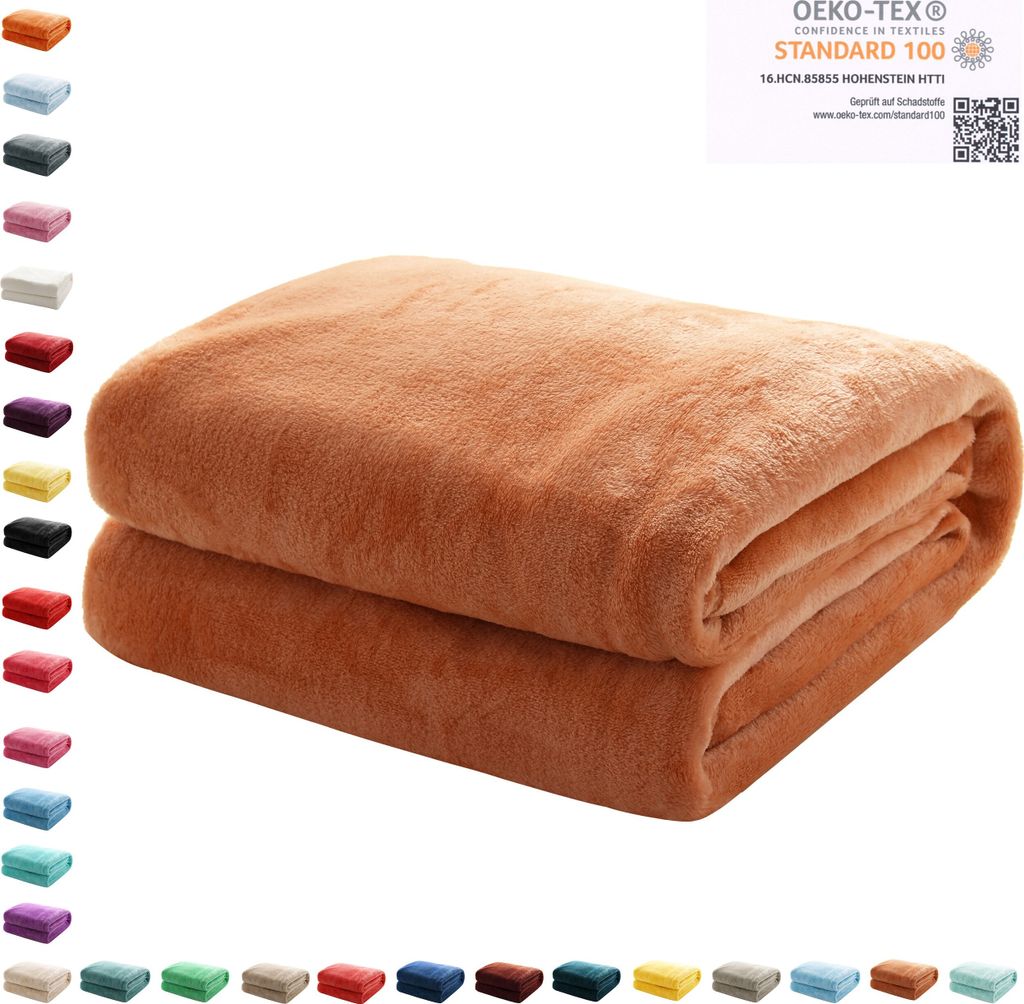 Kuscheldecke Flauschige Wohndecke Fleecedecke Sofadecke Bettüberwurf 220 x 240cm, Farbe:Beige