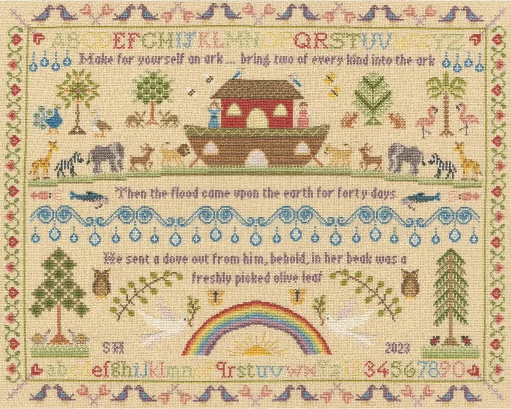 Kit broderie point de croix pour chambre bébé - Arche de Noé 50x40cm