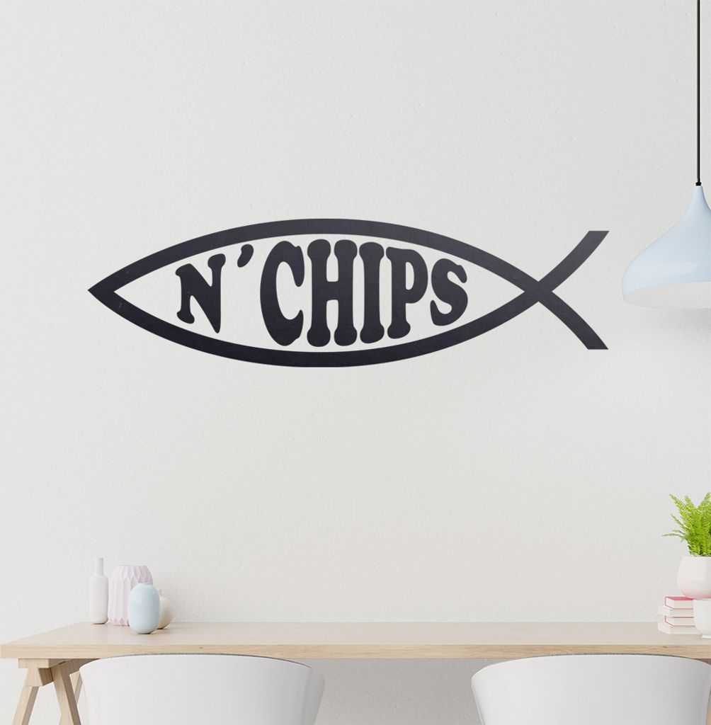 Fish'n'Chips Fisch Wandtattoo in 6 Größen - Wandaufkleber Wall Sticker - Dekoration, Küche, Wohnzimmer, Schlafzimmer, Badezimmer