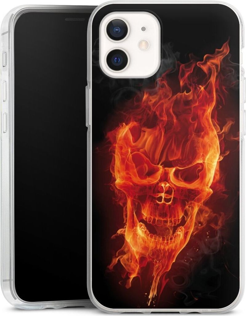 DeinDesign Handyhülle für Apple iPhone 12 Silikon Hülle Case Smartphone Schutzhülle Feuer Schädel Totenkopf