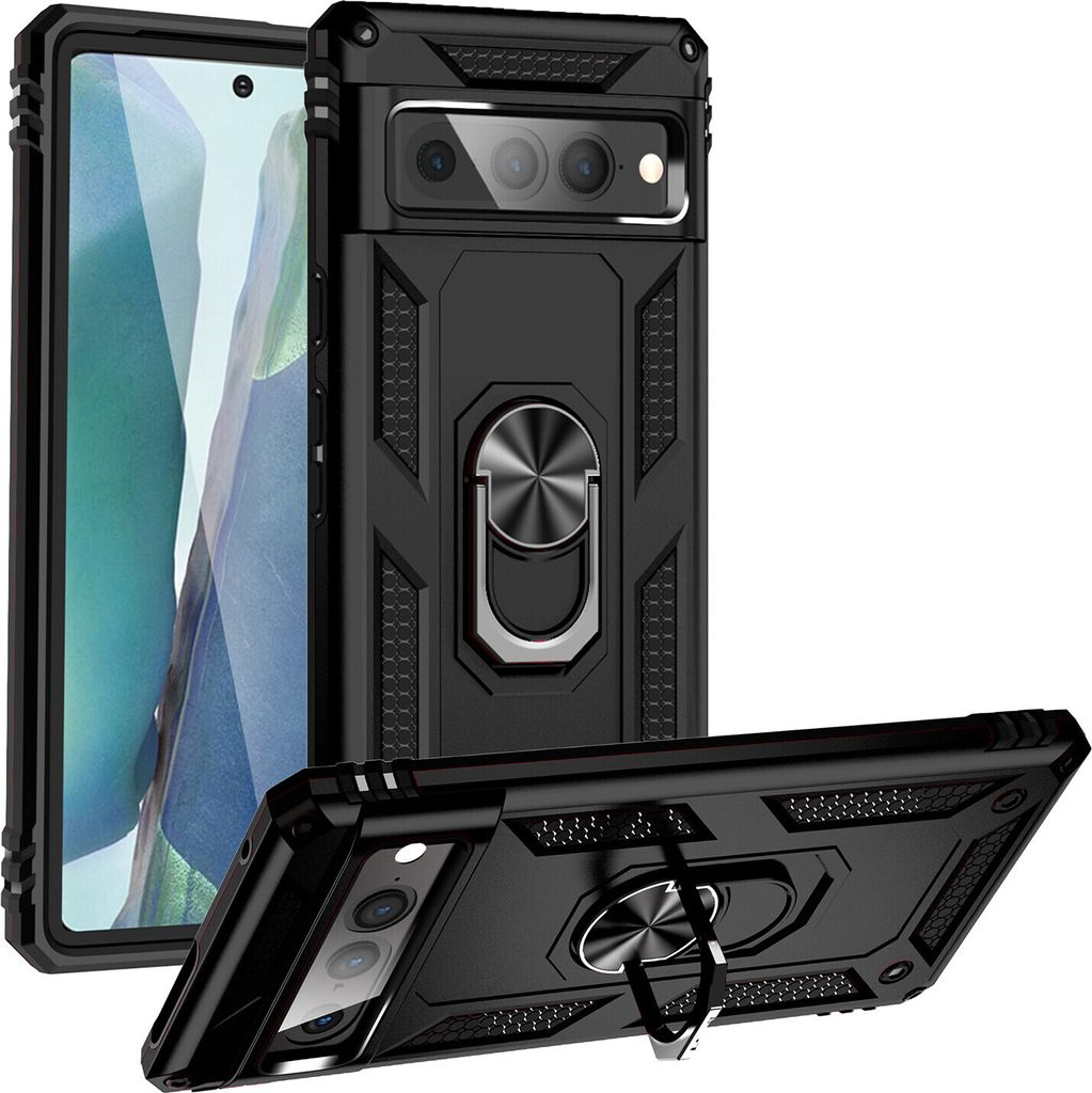 Google Pixel 7 Pro Hülle, Dual Layer Robust Militäre Schutzhülle mit Ringhalterung Ständer für Google Pixel 7 Pro Schwarz