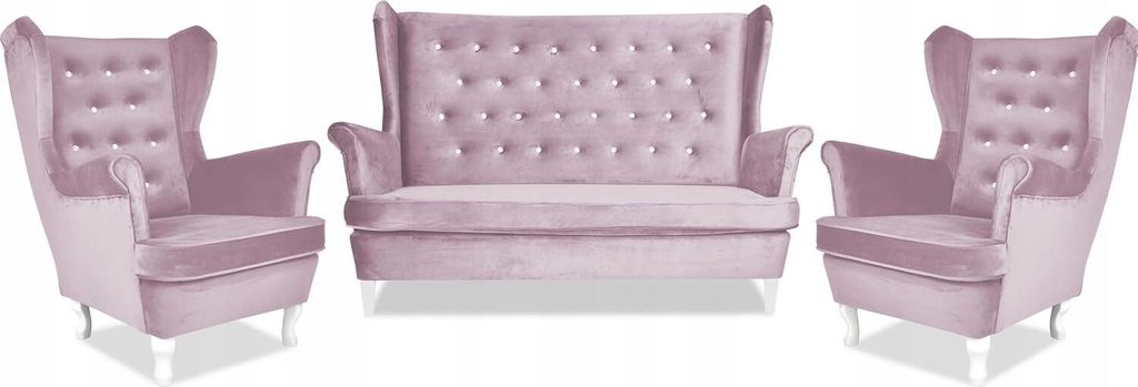 Family Meble Set aus Sofa + 2 Sessel Diana 2-Sitzer Sofa Couch Zierpolsterung Freistehendes Lounge Sofa Bequem zum Entspannen Wohnzimmer Büro (ROY...