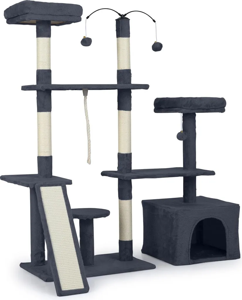 Arbre à chat rotatif pour appartement avec niche spacieuse et rampe d'accès