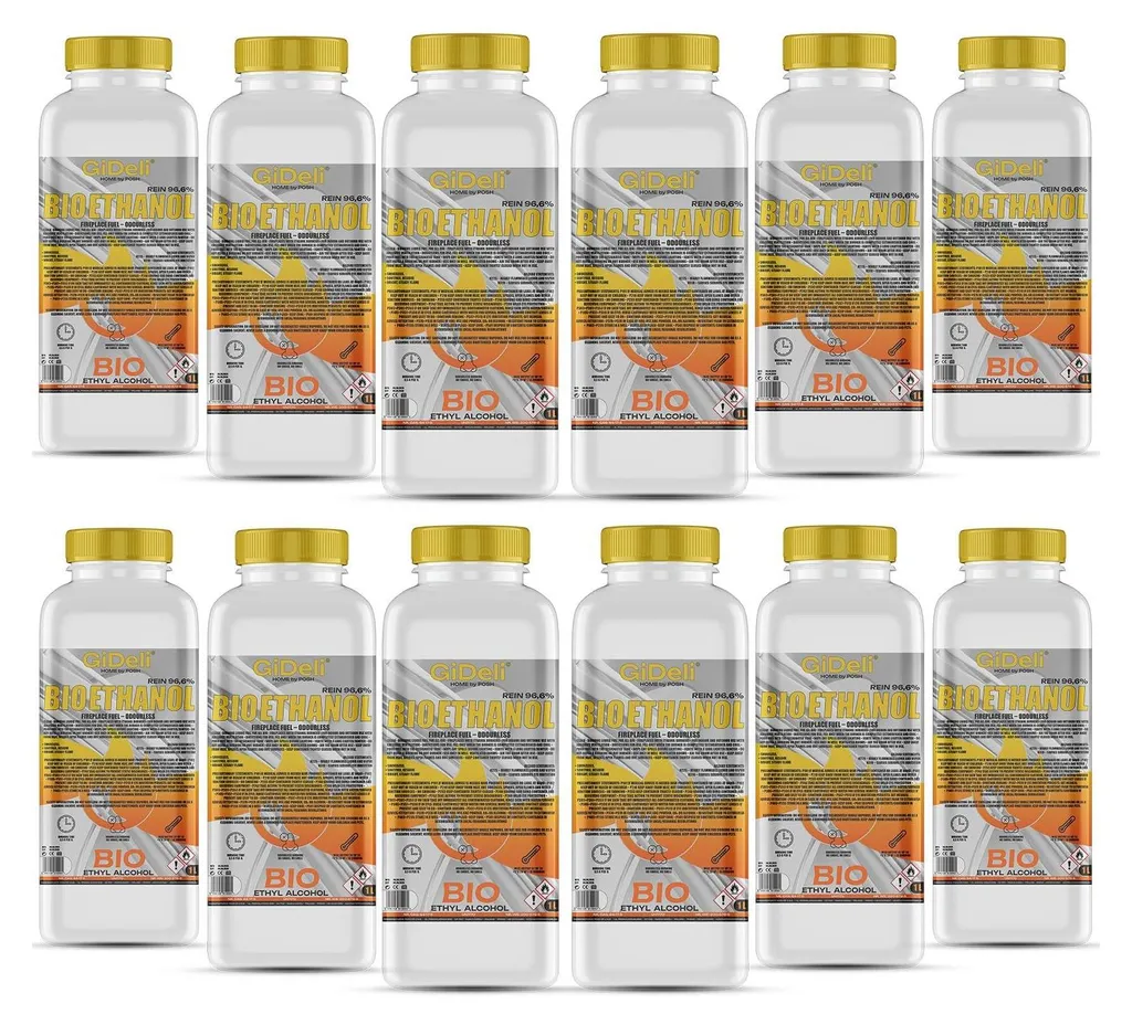Bioéthanol sans odeur 96,6 % GiDeli 12L : flamme propre et combustion nette