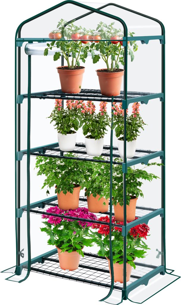 KANWOD Transparent Gewächshaus Garten mit 4 Ablagen mit Aufrollbarer Tür, 158x68x50 cm