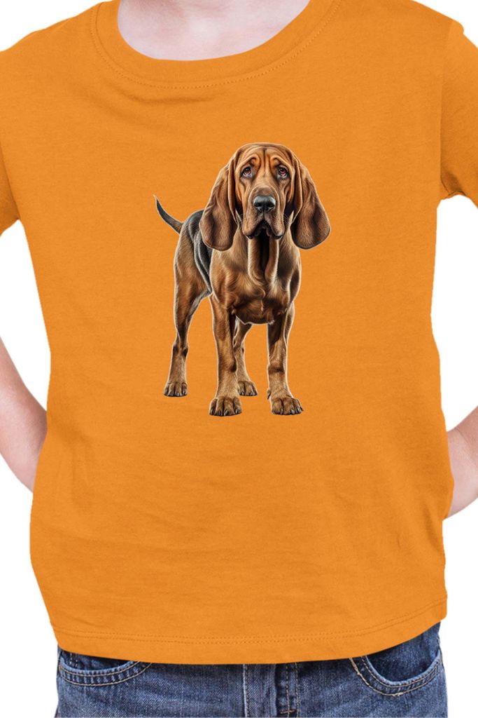 Kinder T-Shirt Dogs Breeds Bloodhound Dog Breed 005, 7-8 Jahr - 128 / Orange