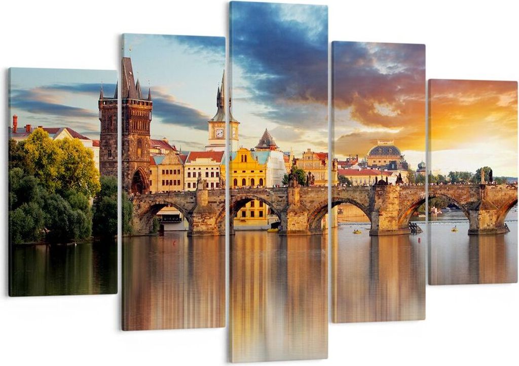 Bild auf Leinwand - Leinwandbild - Prag brücke geschichte fluss - 150x100cm - Wand Bild - Wanddeko - Leinwanddruck - Bilder - Kunstdruck - Wanddek...