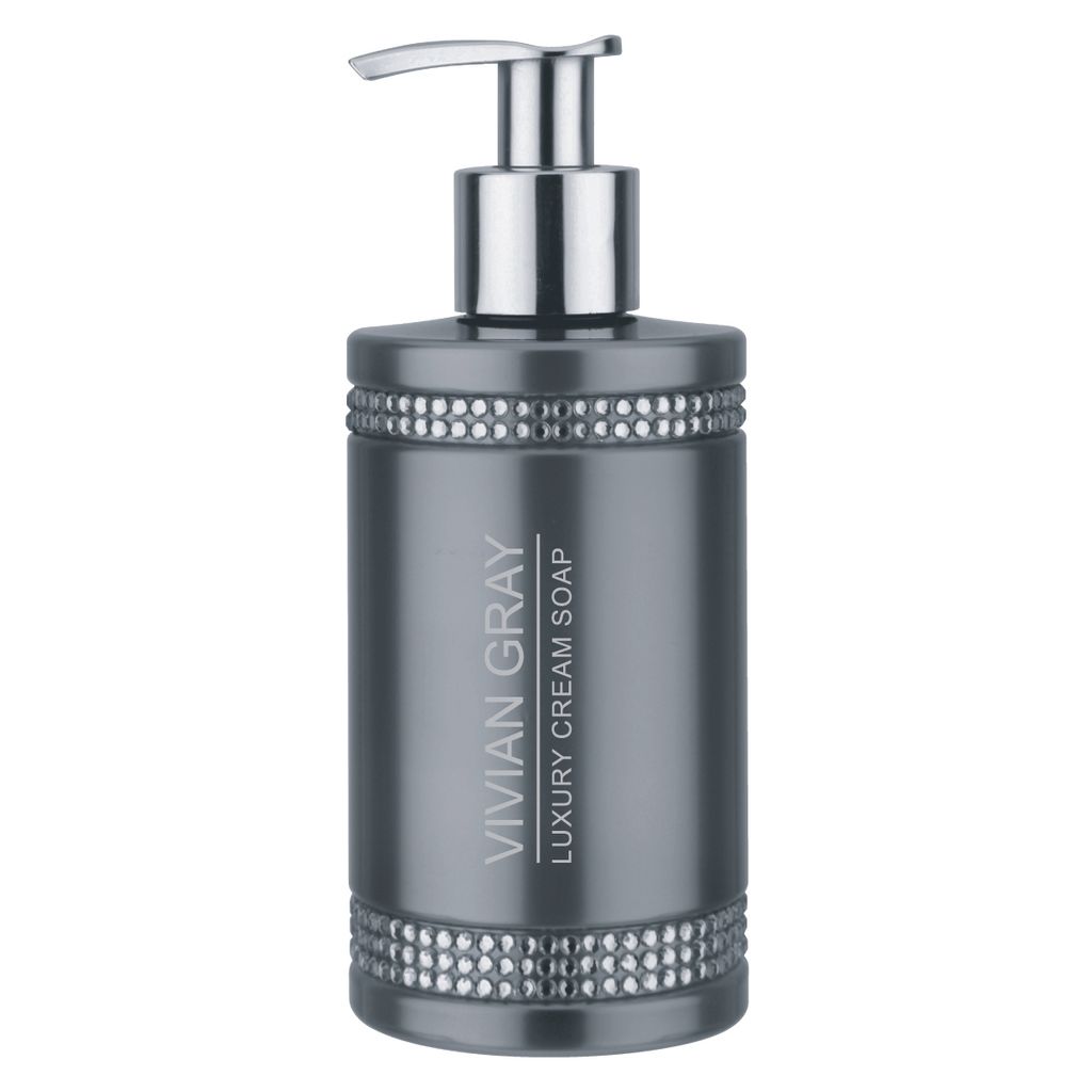 VIVIAN GRAY 3310 Seifenspender mit Creme-Seife Crystals, edle Hölzer mit Vanille, Freesie, Mango, Cassis & Moschus, grau (250 ml)