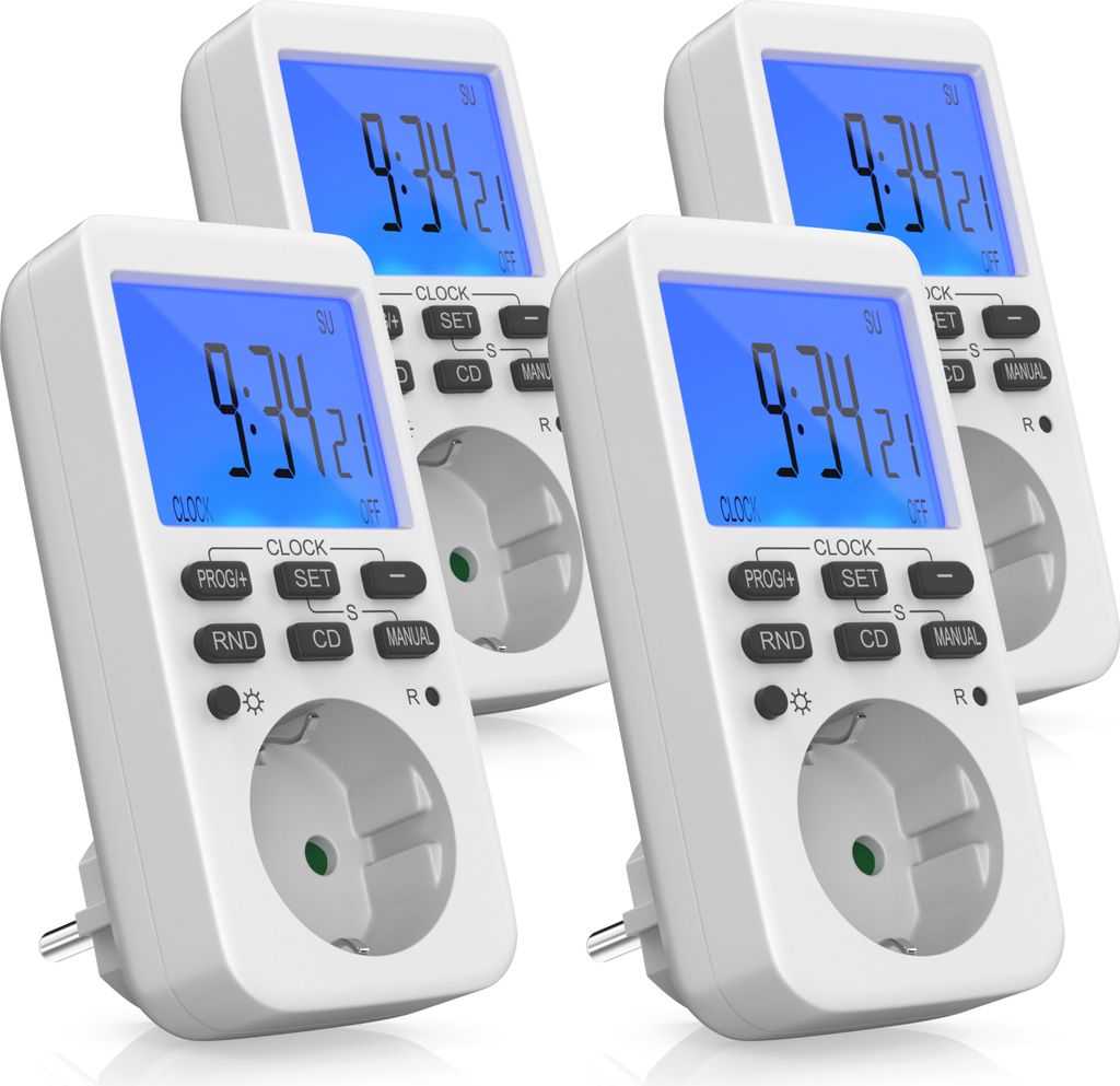 BEARWARE 4x Zeitschaltuhr, digital, programmierbar, LCD Display, Steckdosen Timer, max. 3680W