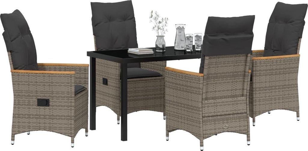 Desgin 5-teiliges Garten-Esstisch-Set mit Kissen in grauem Poly-Rattan - Gartenstühle 3379620