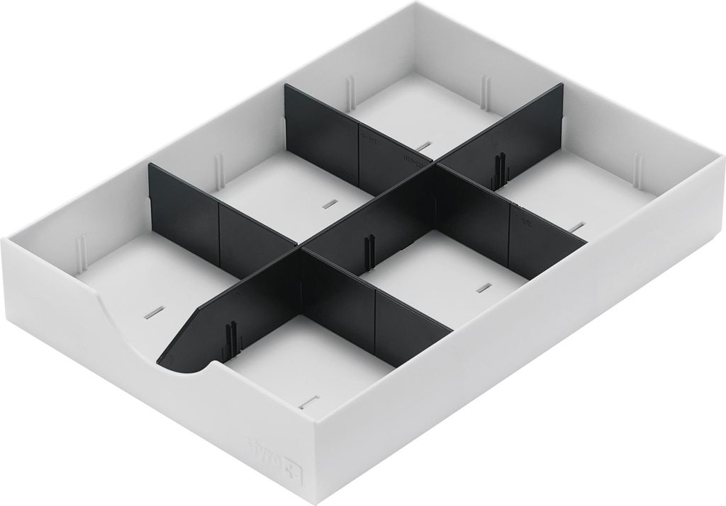 styro System-Schublade für Sortierstation styrodoc, weiß mit 1 Längs- und 2 Querstegen in schwarz, Material: