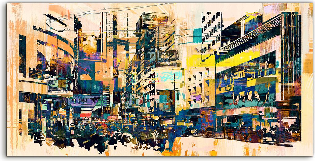 Coloray Acrylbild 140x70 Wandbild Acrylbilder abstrakt Stadt Straße Stadtlandschafts